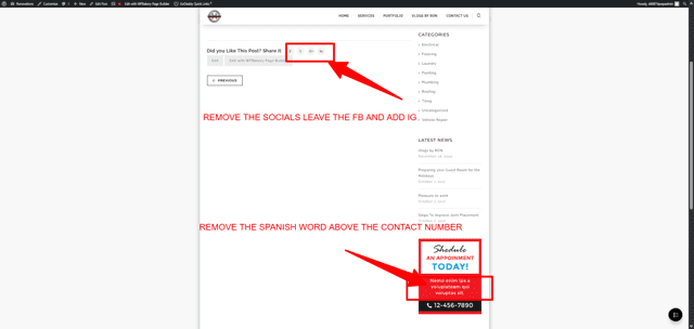 Screenshot showing instructions to remove social icons and translate a word on a webpage.